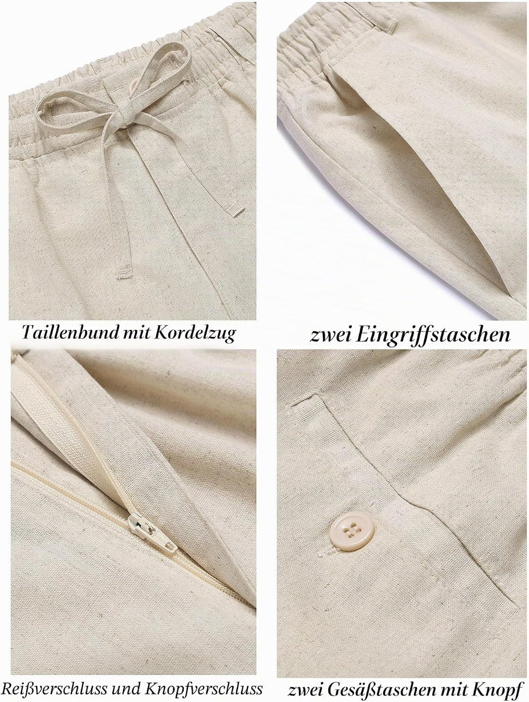 COOFANDY Herren Leinenhose mit Kordelzug Leicht Sommerhose Freizeithose Einfarbig Hose Lang für Männ