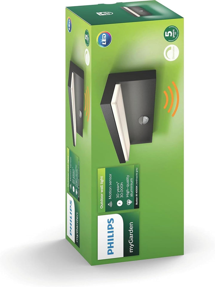 Philips myGarden Bustan LED Wandaussenleuchte, 9W, Anthrazit Anthrazit 4000 Kelvin Wandleuchte mit B