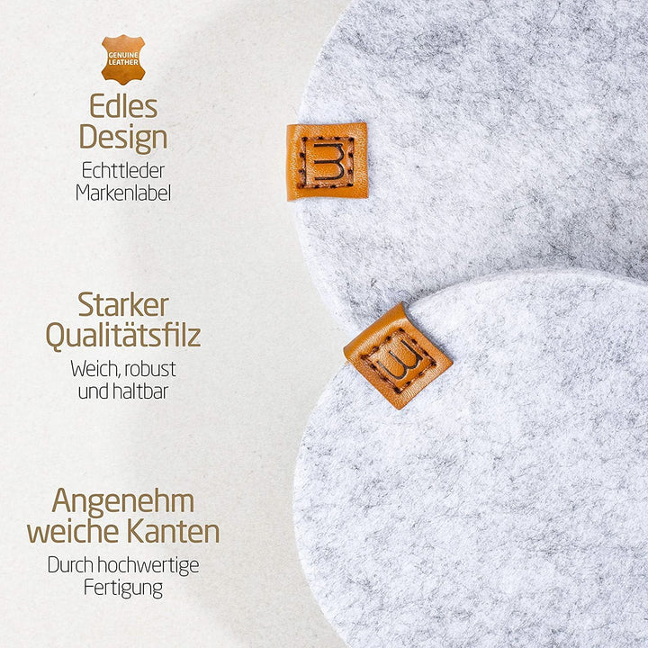 MIQIO® Design Filz Untersetzer rund für Vasen BZW Getränkeuntersetzer - 8er Set - 10 cm/ 15cm / 20 c