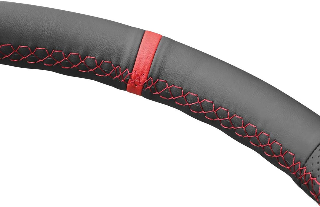 MEWANT Lenkradhülle Clio 3 2005-2012 / Lenkradzubehör für Clio Stil 02: Mikrofaser-Leder + roter Fad