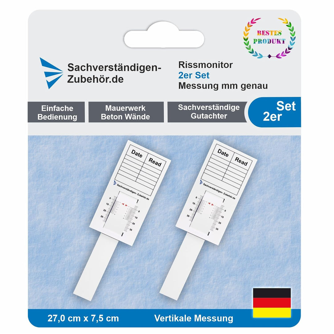 Sachverständigen-Zubehör® Rissmonitor als [Profi Messgerät] 2er Set | günstige Messlehre | Spaltmass