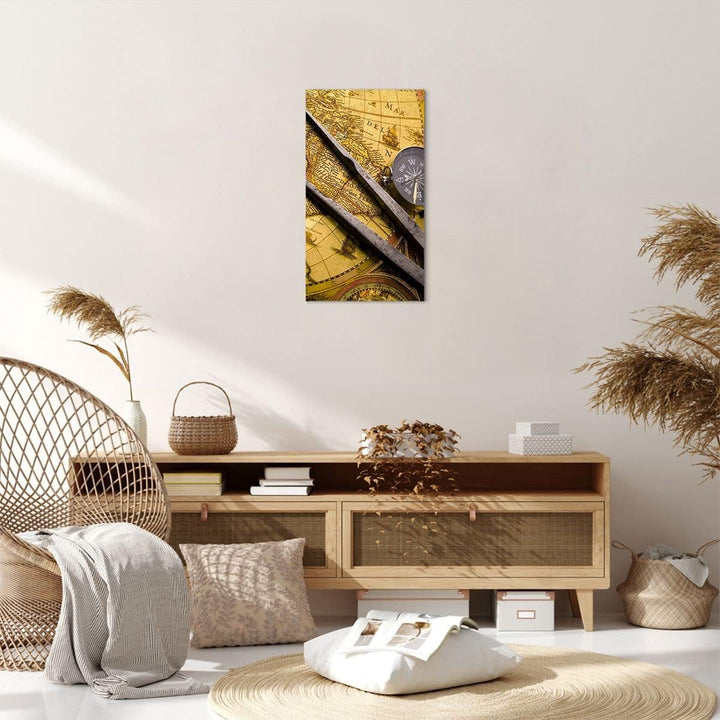 Bilder auf Leinwand Kompass Abenteuer Reisen Leinwandbild mit Rahmen 45x80cm Wandbilder Dekoration W