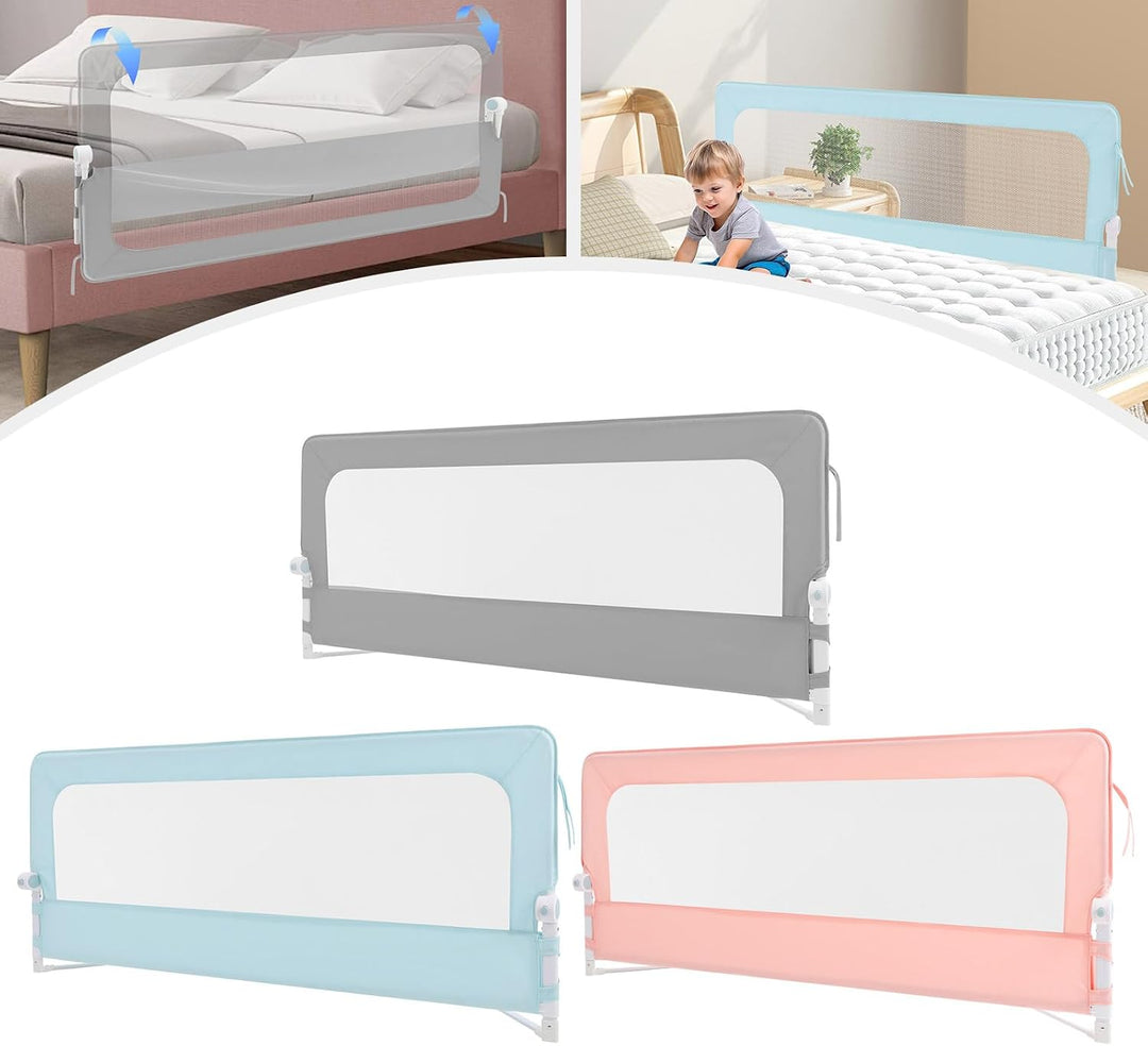 Bettgitter Prinzessin Rosa | 176x66-83 cm | Klappbar &amp; Höhenverstellbar | Ohne Bohren | Mit Atmungsa