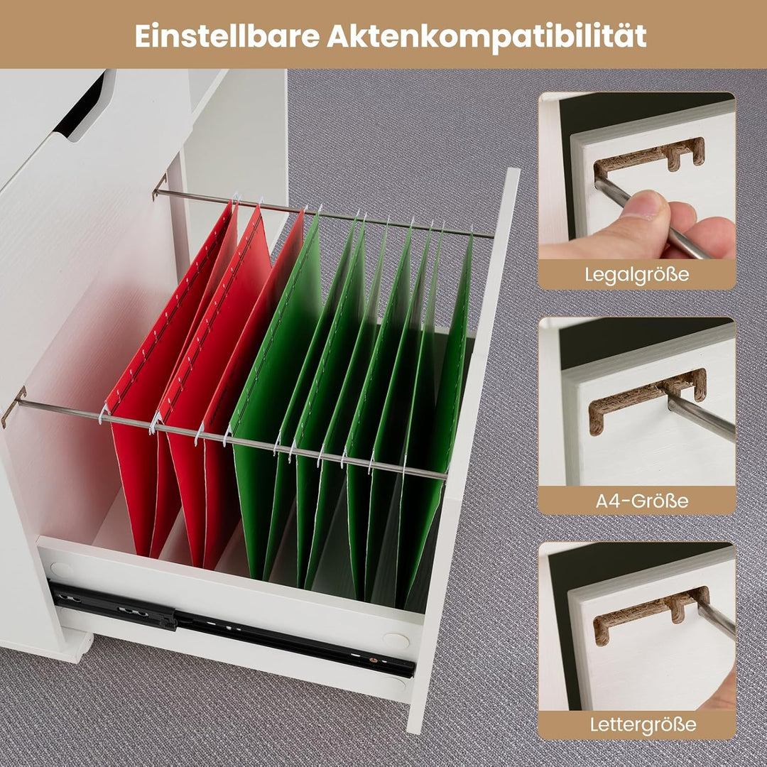 COSTWAY Rollcontainer mit 3 Schubladen, Aktenschrank mit Rollen und offenen Fächern, Druckerständer,