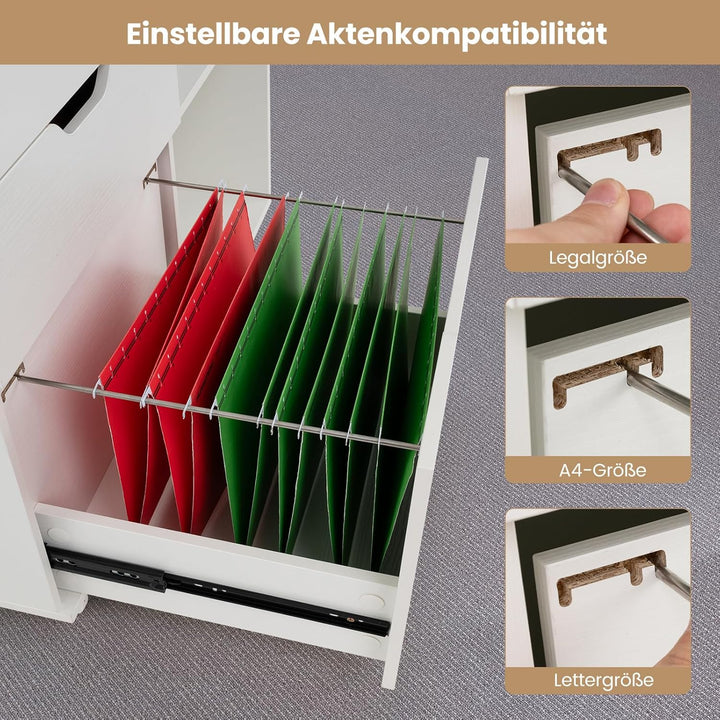 COSTWAY Rollcontainer mit 3 Schubladen, Aktenschrank mit Rollen und offenen Fächern, Druckerständer,