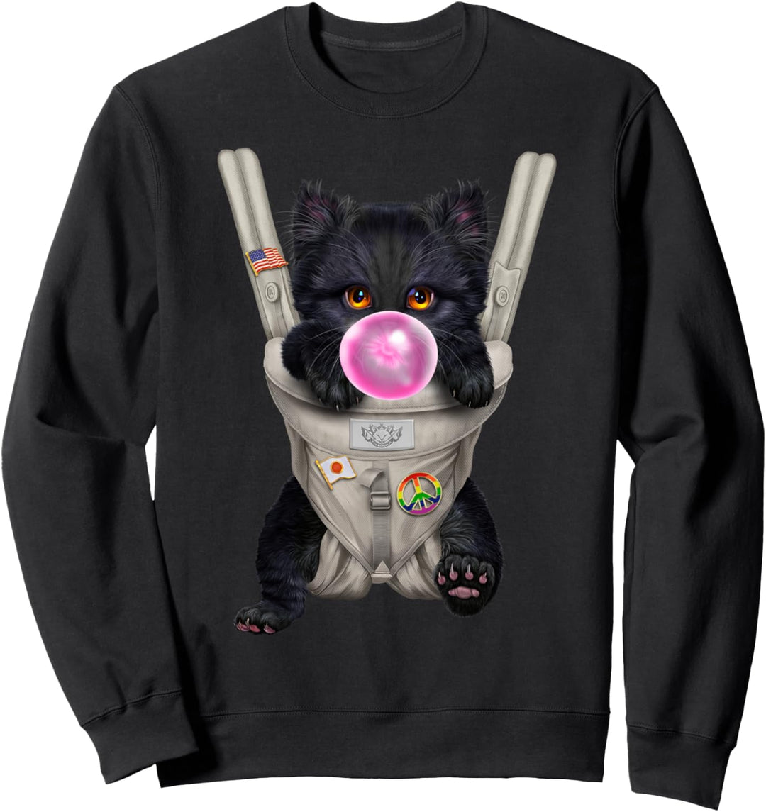 Schwarze Katze mit Kaugummi in der Babytrage Sweatshirt