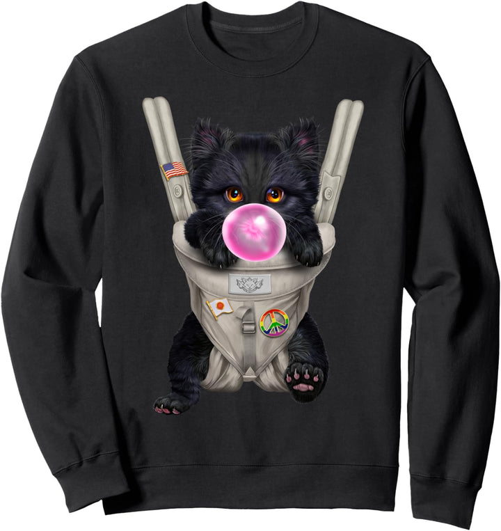 Schwarze Katze mit Kaugummi in der Babytrage Sweatshirt