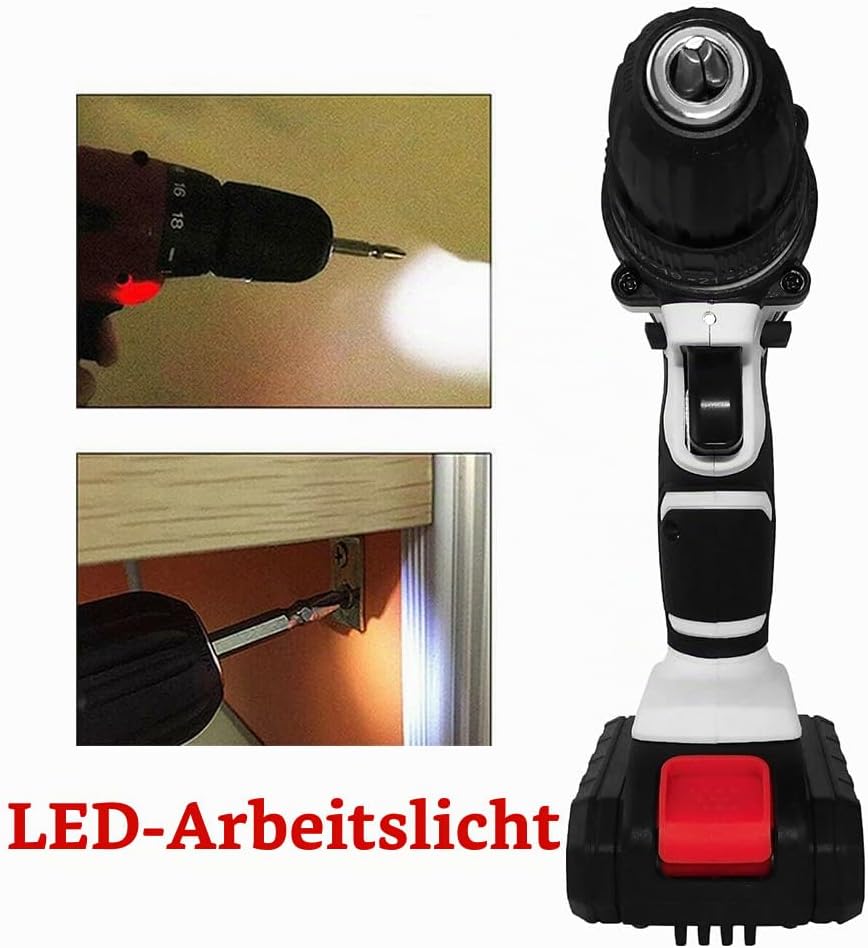 Akkuschrauber 21V Akku Bohrmaschine, 45Nm Akku-Bohrschrauber Set für DIY Projekt, 25+1 Drehmomentstu