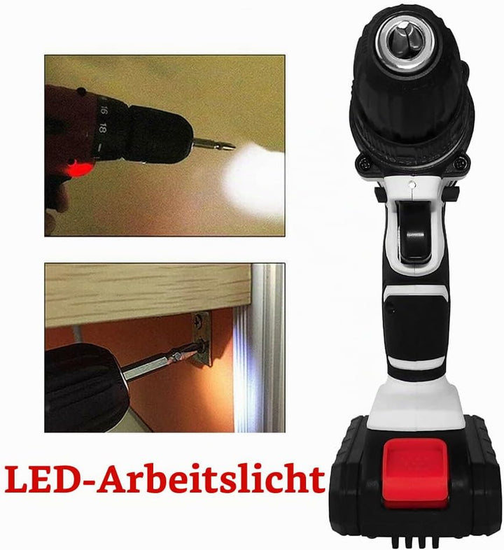 Akkuschrauber 21V Akku Bohrmaschine, 45Nm Akku-Bohrschrauber Set für DIY Projekt, 25+1 Drehmomentstu