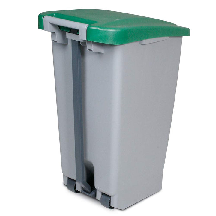 BRB Tretabfalleimer mit Rollen, Inhalt 60 Liter, HxBxT 700x380x490 mm, Korpus grau, Deckel grün grau