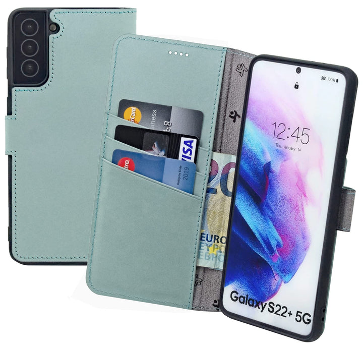 Suncase Book-Style Hülle kompatibel mit Samsung Galaxy S22 Plus 5G Leder Tasche (Slim-Fit) Lederhüll
