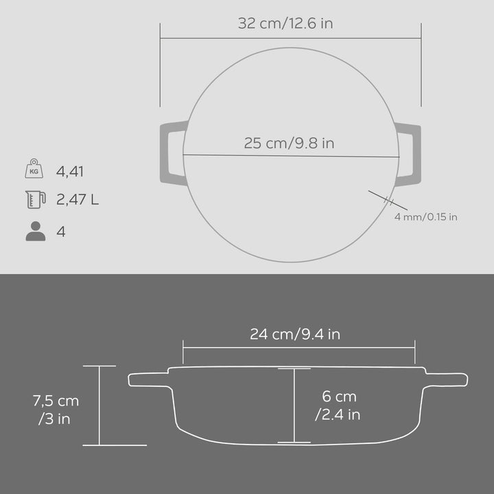 Lava Premium Serie - Allzwecktopf aus Gusseisen, rund, 24 cm, Majolic Grau Ø 24cm Gray, Ø 24cm Gray