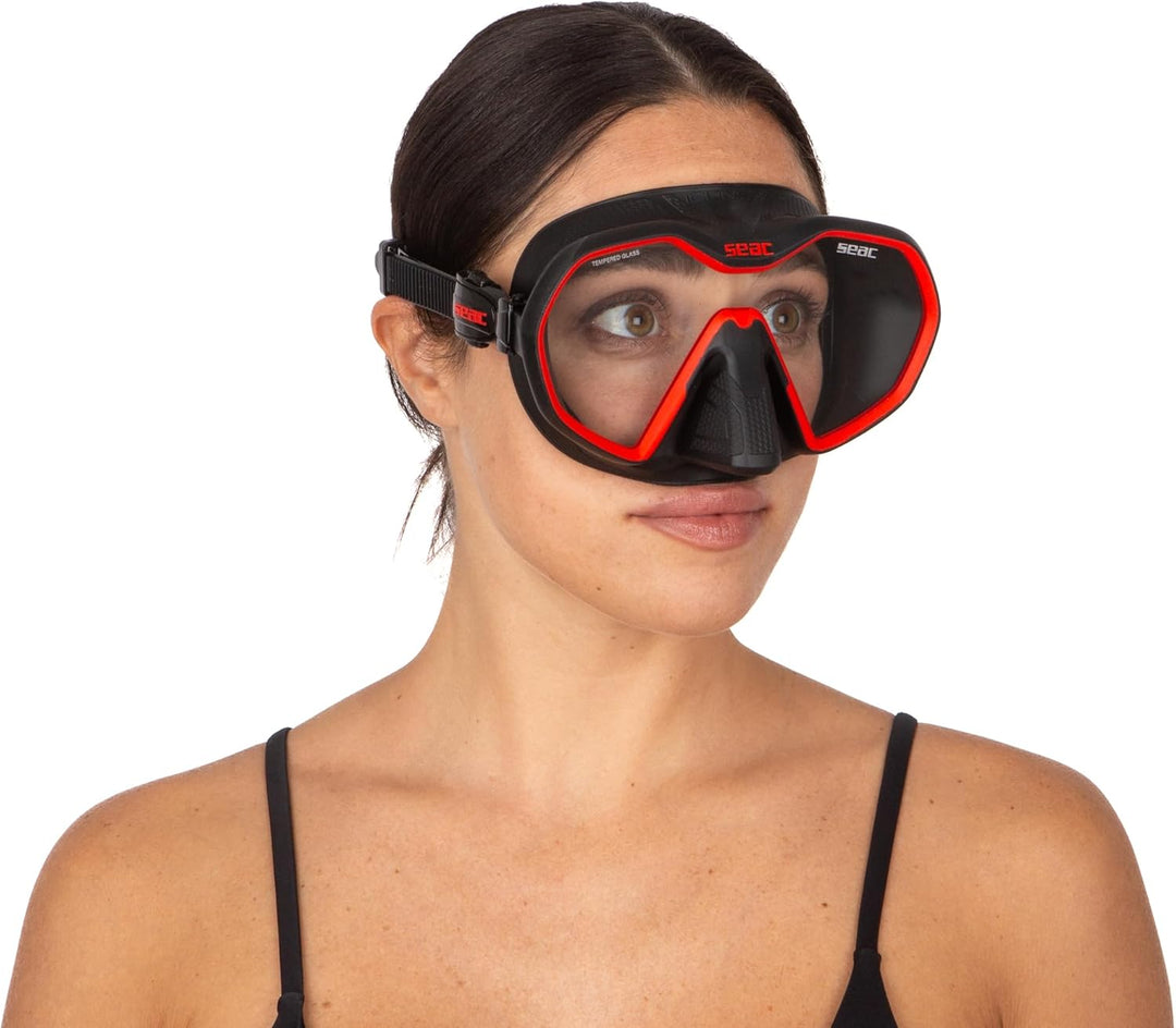 Seac Icona, rahmenlose Einglas-Tauchmaske, 100% Made in Italy schwarz/rot, schwarz/rot