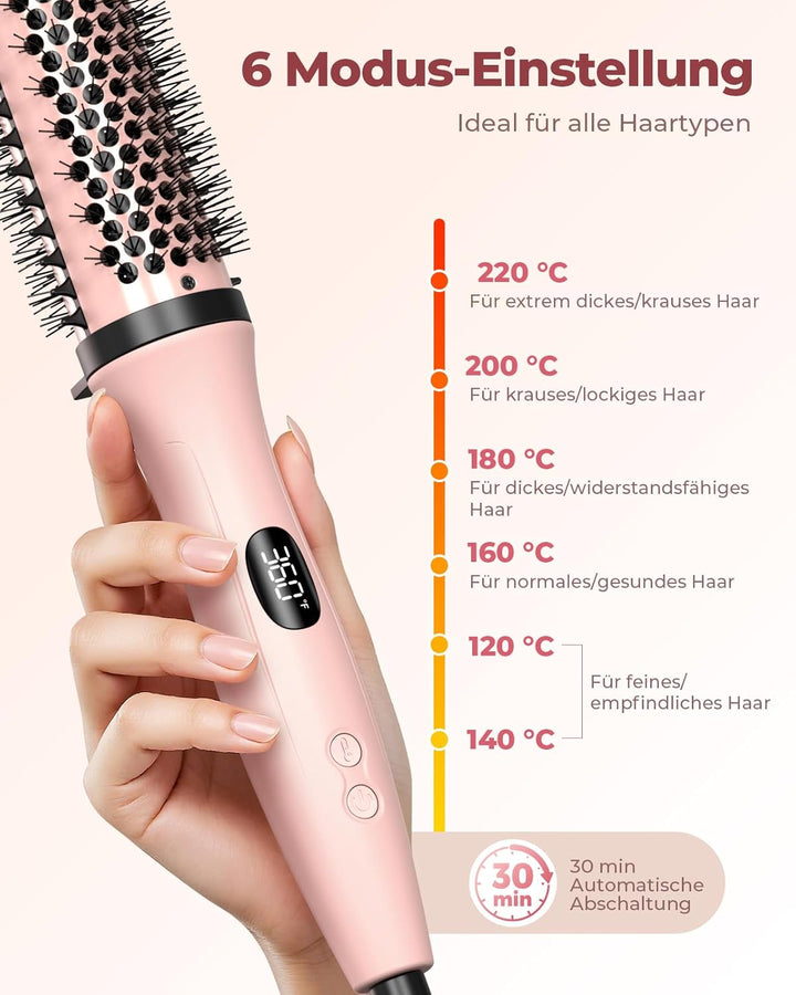 Bopcal Thermal Brush 3 in 1 - Thermobürste Rundbürste mit Digital Display, Ionische Lockenbürste Red
