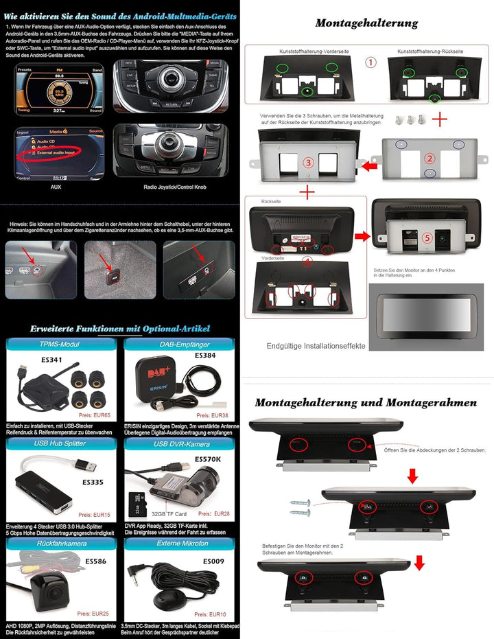 Erisin 10,25 Zoll 8-Kern 4GB+64GB Android 13 Autoradio Bluetooth GPS Navi für Mercedes ML Klasse W16