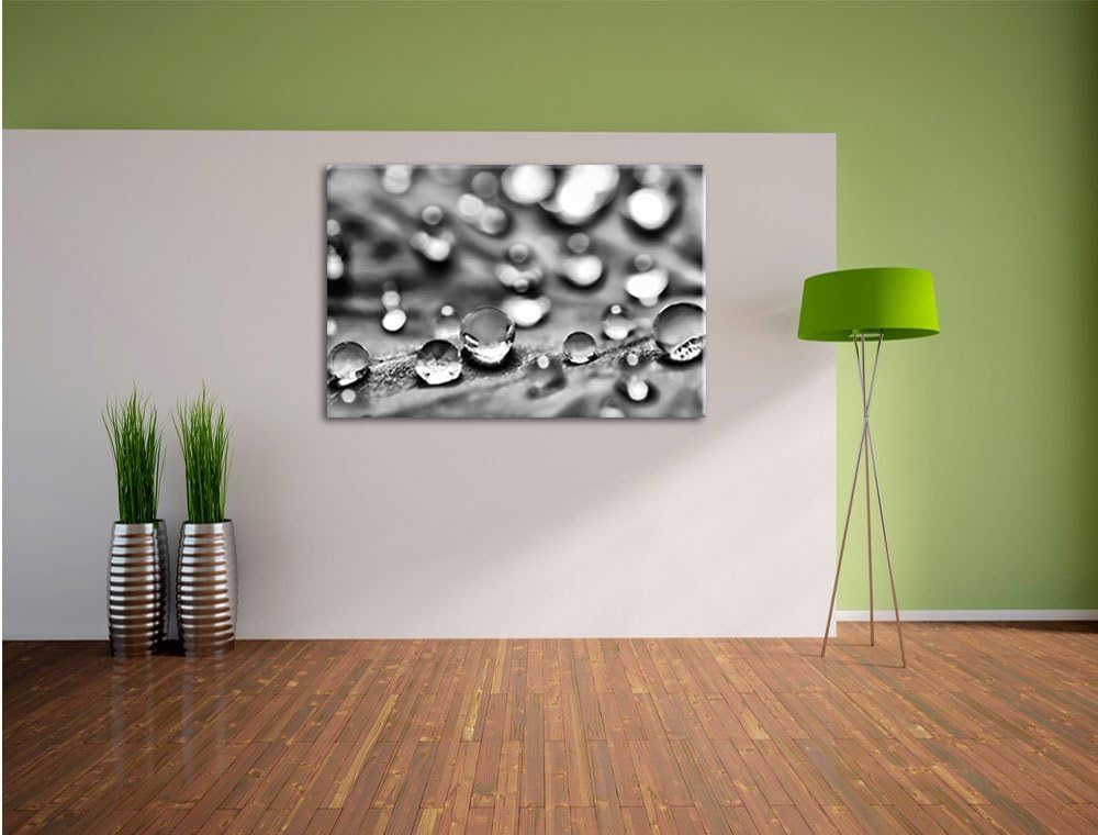 Pixxprint Monocrome, Wassertropfen auf Blatt, Format: 100x70 auf Leinwand, riesige Bilder fertig ger