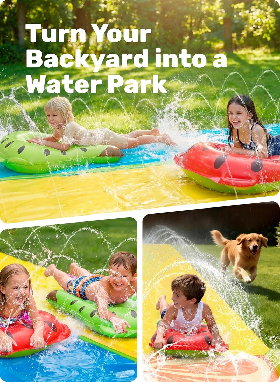 Sloosh 22,5ft/685,8cm Wasserrutsche mit 2 aufblasbaren Boards, doppelte Rasen-Wasserrutsche mit fort
