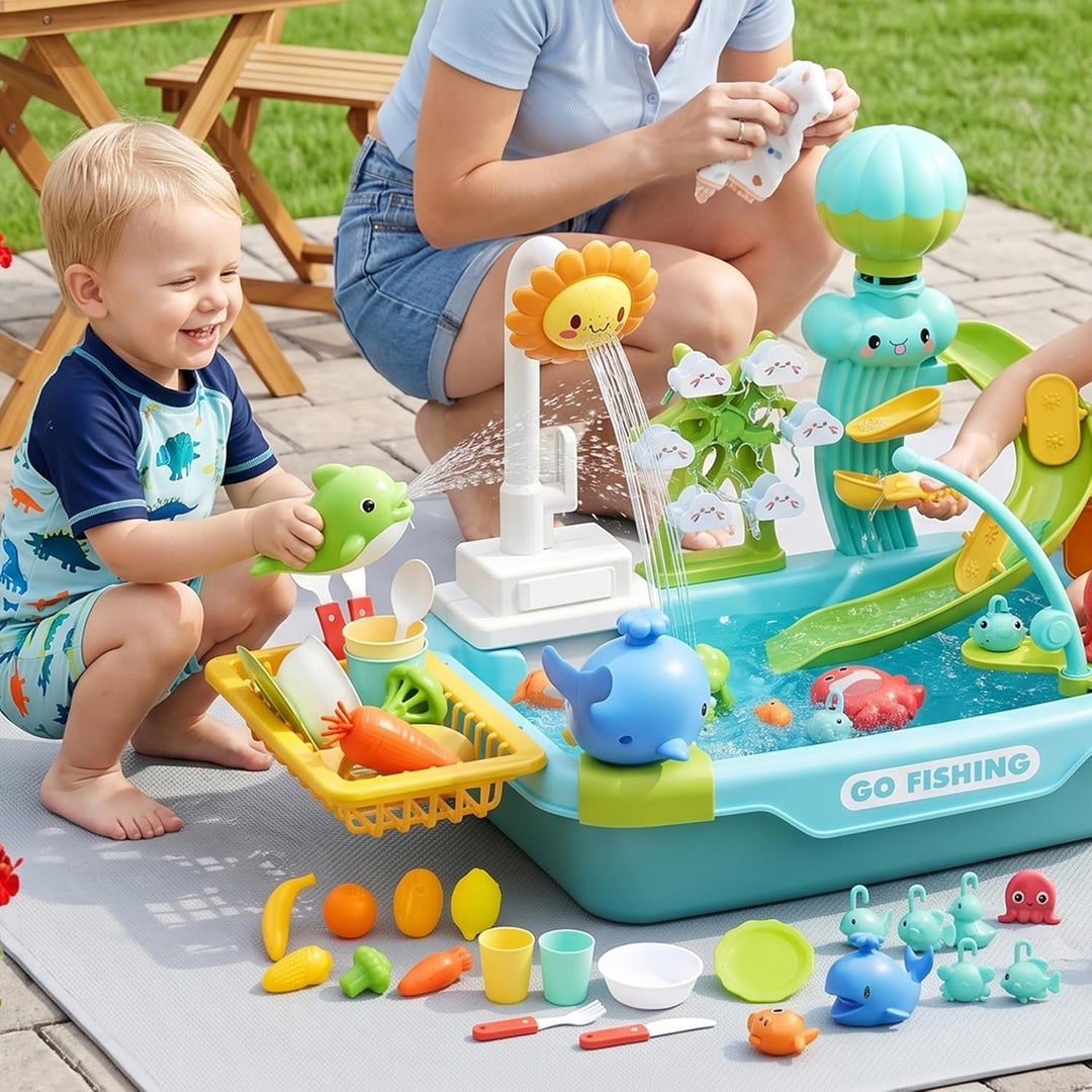 Kleinkind-Waschbecken mit fliessendem Wasser, Kinderspielspielzeug-Set – multifunktionaler Wasserspi