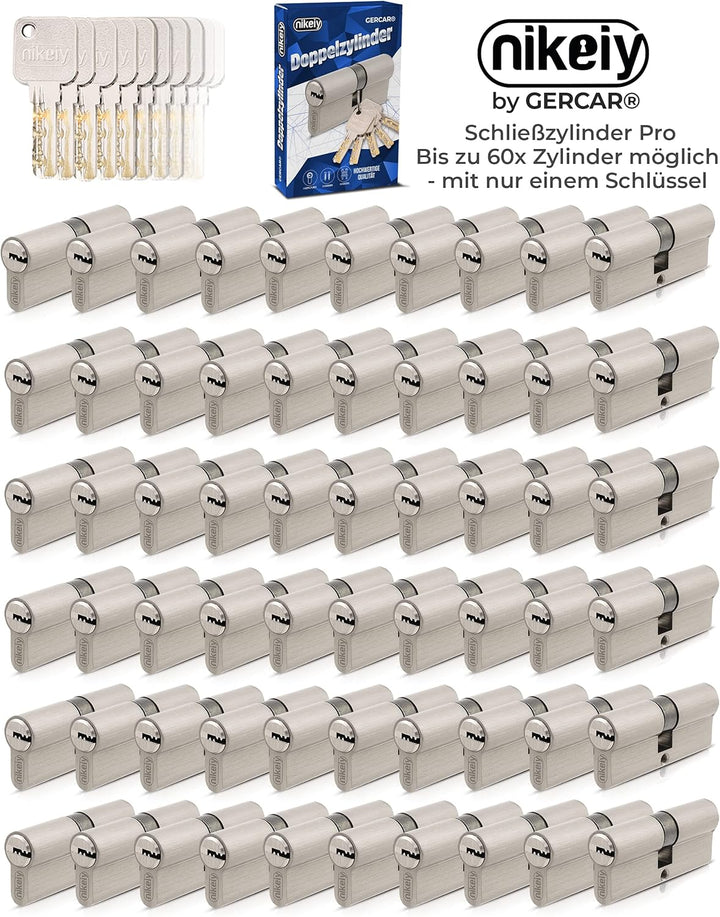 GERCAR Pro 2x Schliesszylinder 30/30 gleichschliessend Set 2 Profilzylinder inkl. 10 Schlüssel - 60