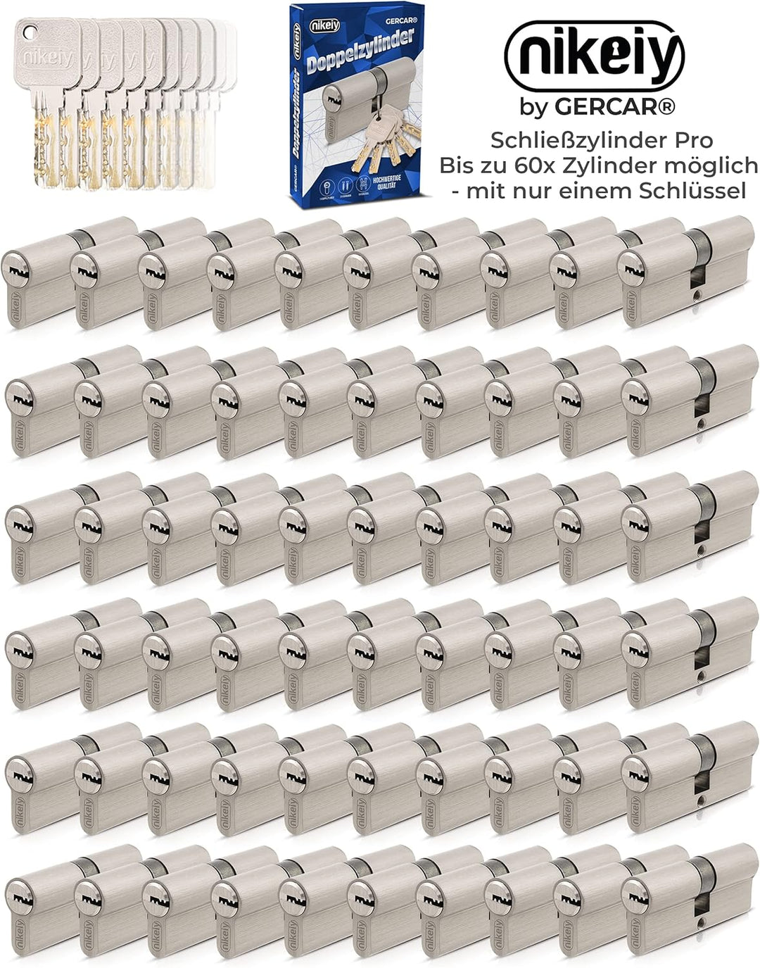 GERCAR Pro 2x Schliesszylinder 45/45 gleichschliessend Set 2 Profilzylinder inkl. 10 Schlüssel - 90