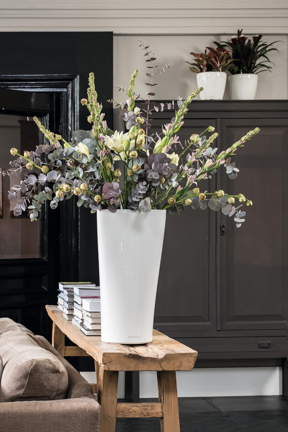 LECHUZA DELTA Premium 30 weiss hochglanz 15500 Weiss Hochglanz 29x29x56.5 cm Single, Weiss Hochglanz