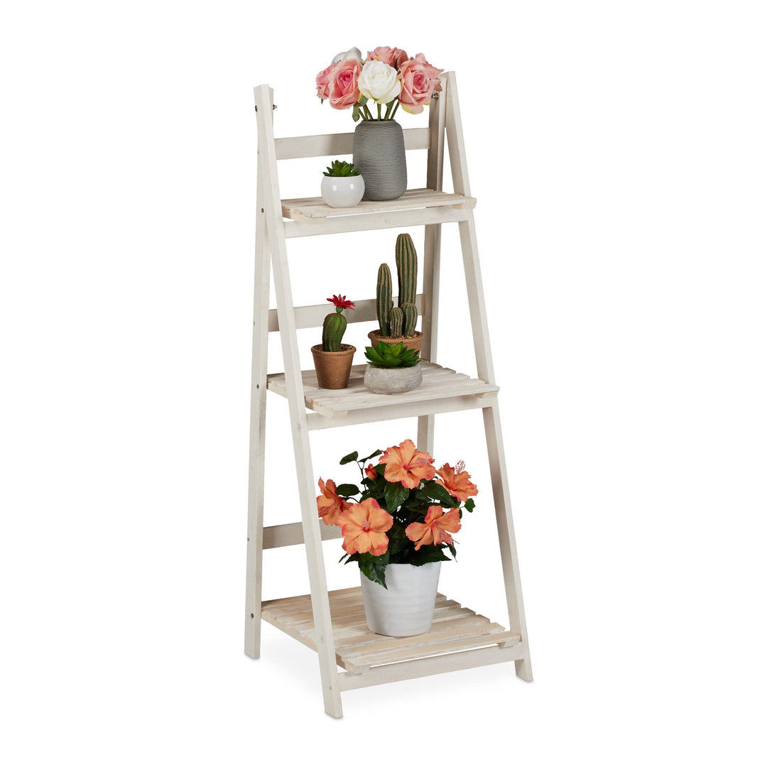 Relaxdays Blumentreppe, für innen & Balkon, Shabby-Chic Design, freistehend & klappbar, HBT 108x41x4