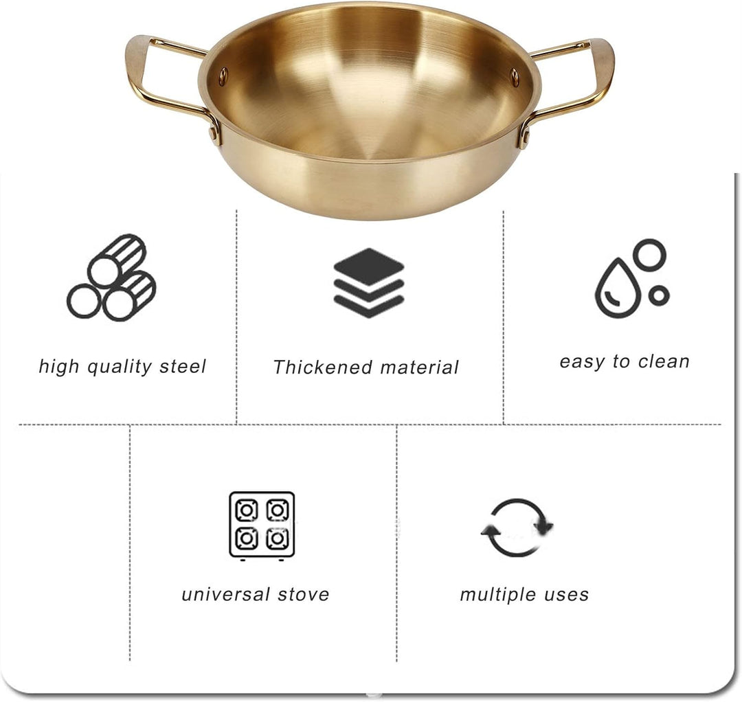 Koreanischer Nudeltopf, 24cm Koreanischer Ramen Topf, Gold Edelstahl Doppel Griff koreanischen Stock