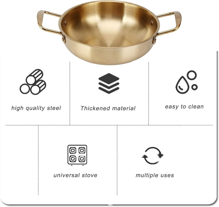 Koreanischer Nudeltopf, 24cm Koreanischer Ramen Topf, Gold Edelstahl Doppel Griff koreanischen Stock