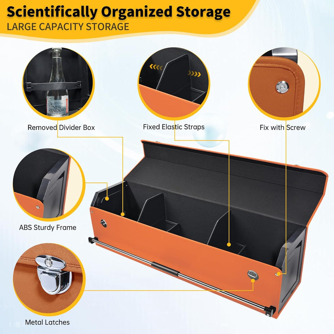 Gross XXL Auto Kofferraum Organizer mit Deckel – 90L Premium Leder, Stabler Griff, Multifunktional K