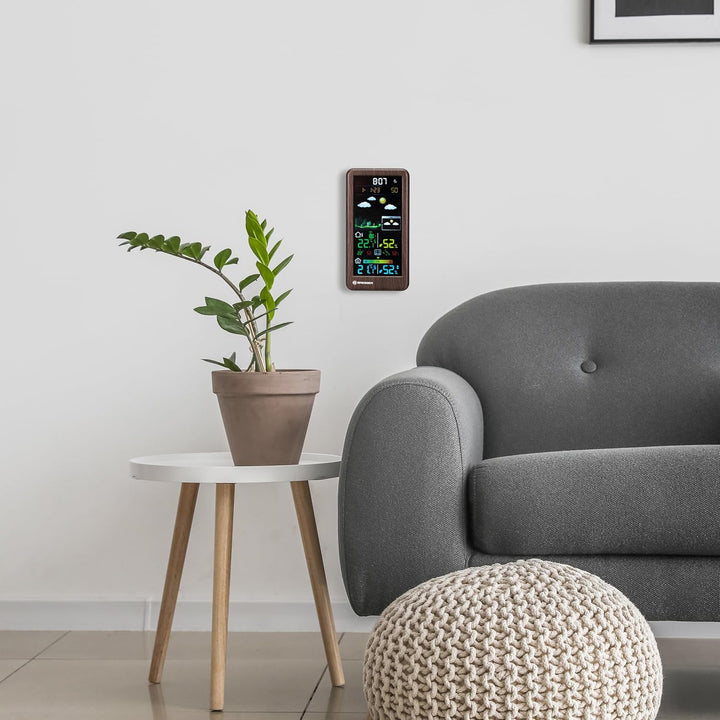 Bresser Wetterstation Funk mit Aussensensor Neomeo V mit Farbdisplay, Holzoptik, 24/48h Wettervorher