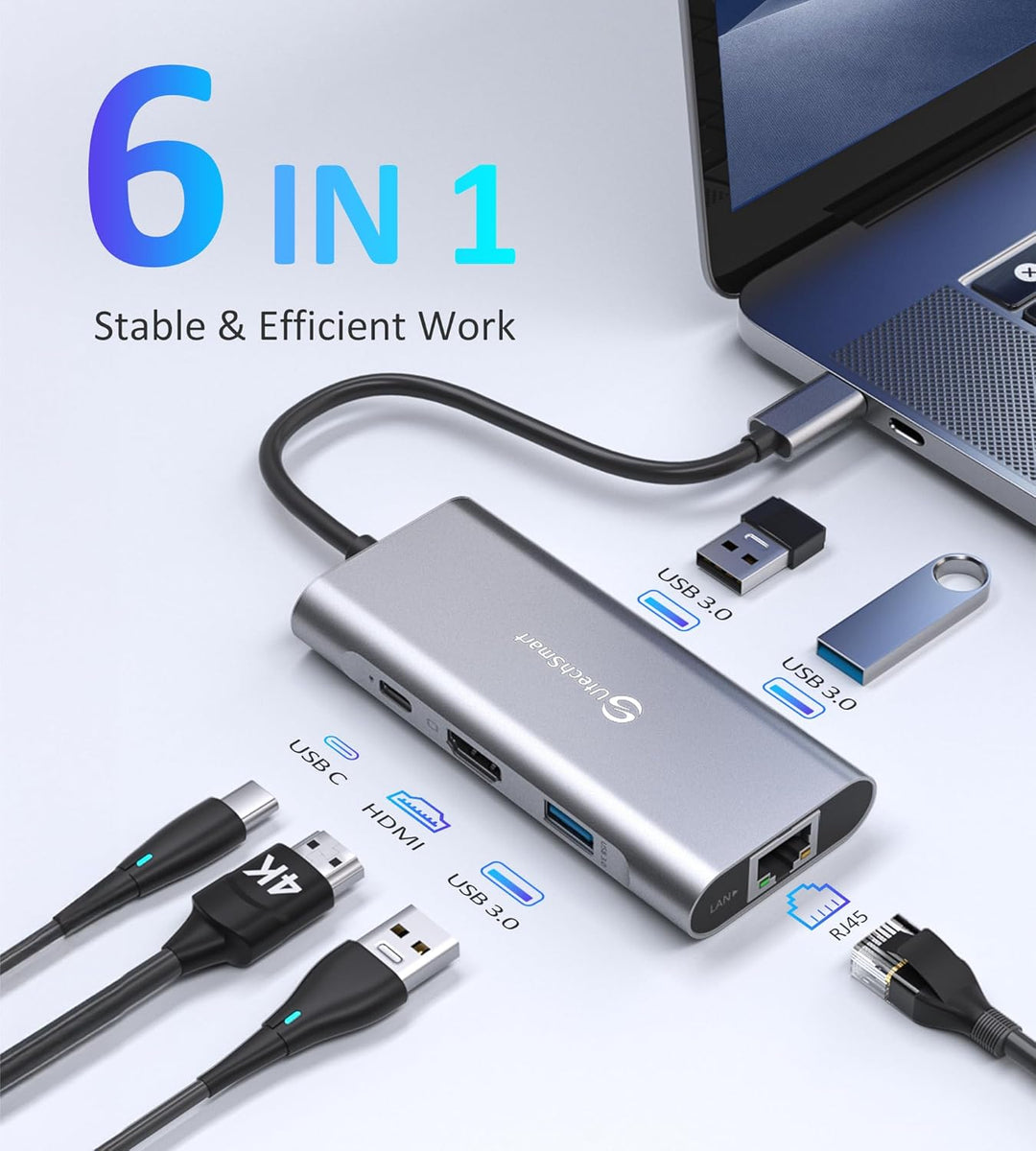 USB C Hub, UtechSmart Ethernet Multiport Adapter, 6 in 1 zu HDMI Dock kompatibel für MacBook Pro/Air