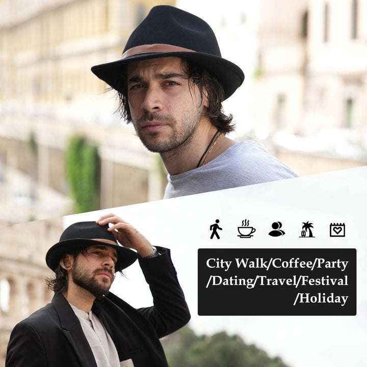 Comhats Unisex Filzhut Fedora für Herren und Damen-Winter Wolle Trilby Hat mit Krempe-Männer Panama