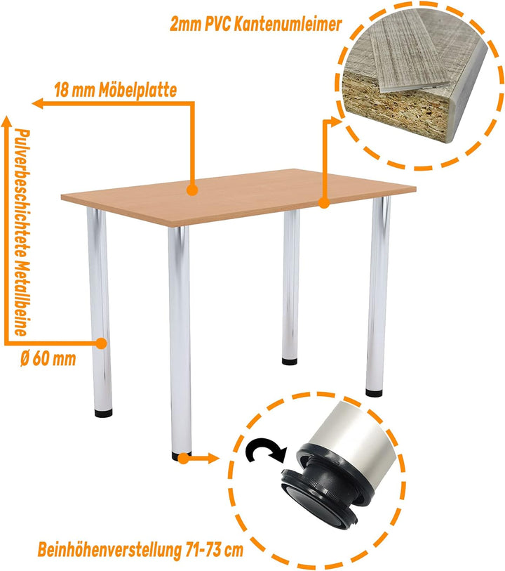mikon 60x40 | Esszimmertisch - Esstisch - Tisch mit Chrombeinen - Küchentisch - Bürotisch | BAYERISC