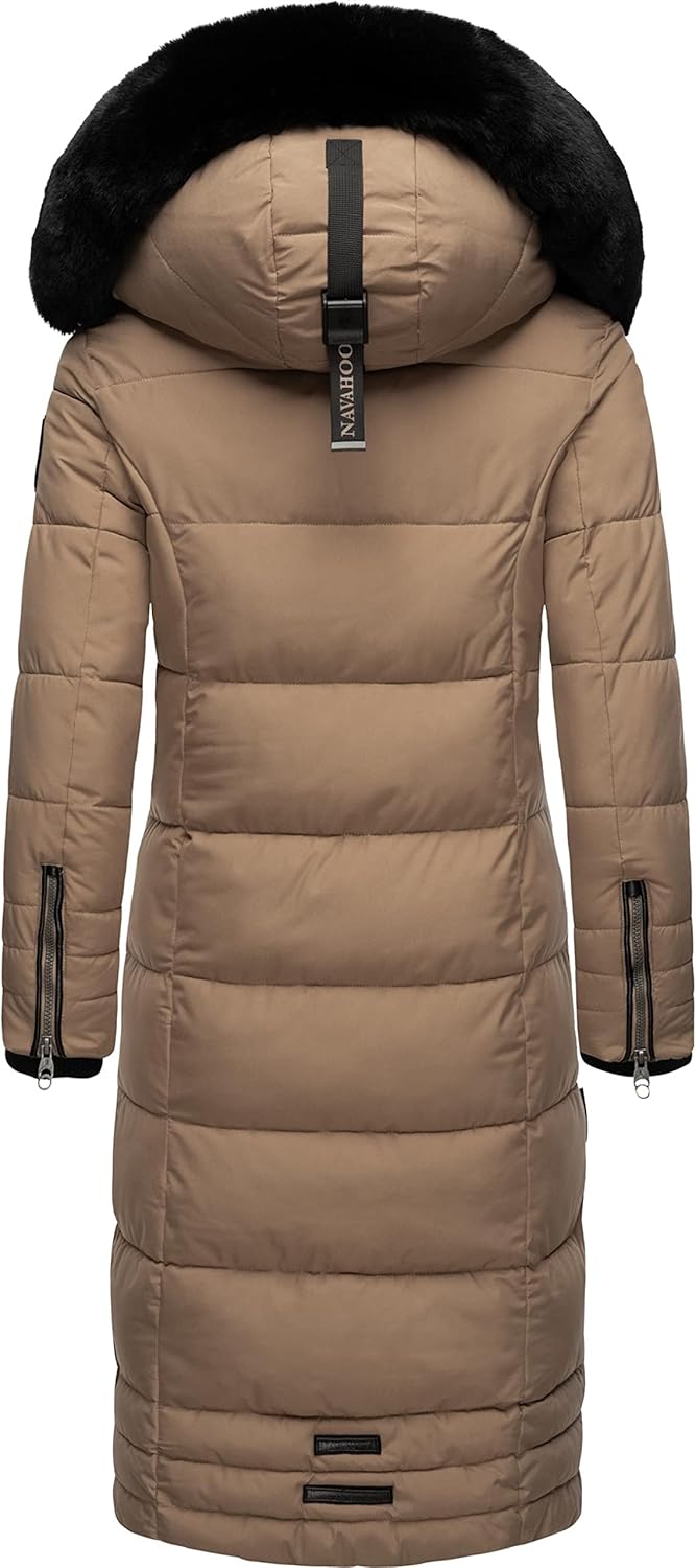 Navahoo Damen Wintermantel Warmer Steppmantel lang mit Abnehmbarer Kapuze Fahmiyaa XS-3XL M Taupe Gr