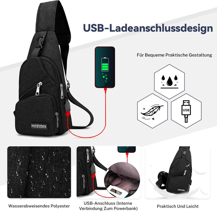 VARLIVOO Herren Sling Bag mit USB Port Crossbody Bag Diebstahlsicherung Schultertaschen Reise Wander