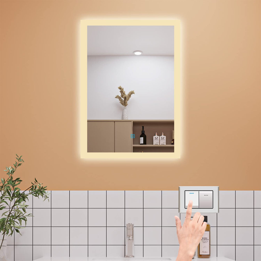 Aica Sanitär Badspiegel mit Beleuchtung 50×70cm 3 Lichfarbe dimmbar Memory Wand/Touchschalter Anti-B