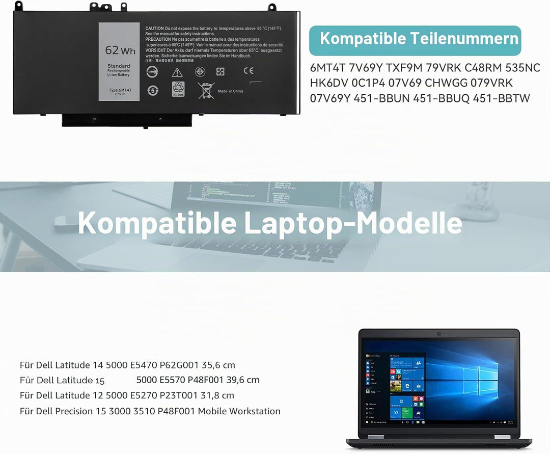 K KYUER 62WH 6MT4T Laptop Akku für Dell Latitude E5470 E5570 E5270 Precision 15 3510 Mobile Workstat