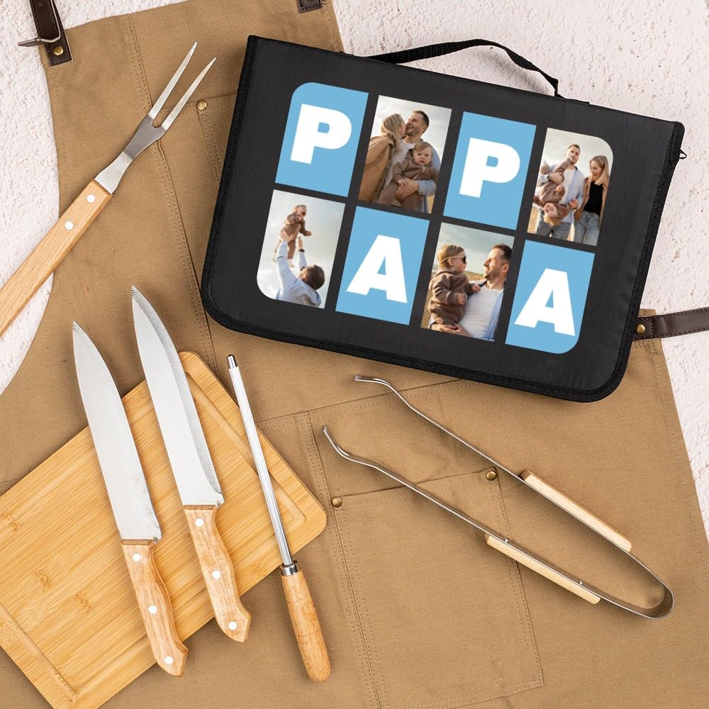 Wanapix | Personalisiertes BBQ-Set | Enthält 6 Ubehörteile (2 Messer, Schärfer, Tranchiermesser,Zang