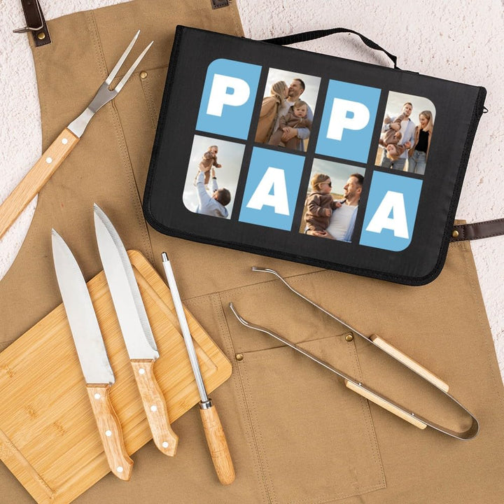 Wanapix | Personalisiertes BBQ-Set | Enthält 6 Ubehörteile (2 Messer, Schärfer, Tranchiermesser,Zang