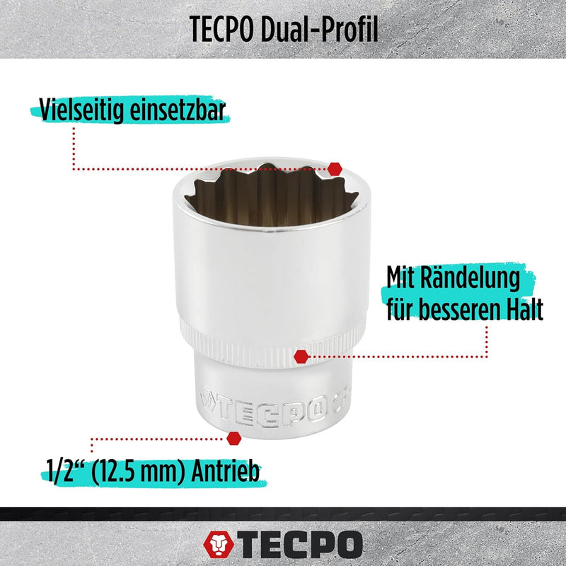 TECPO Steckschlüssel Satz Zwölfkant 1/2" Zoll SW 8-36 mm Vielzahn Nüsse KFZ Nuss