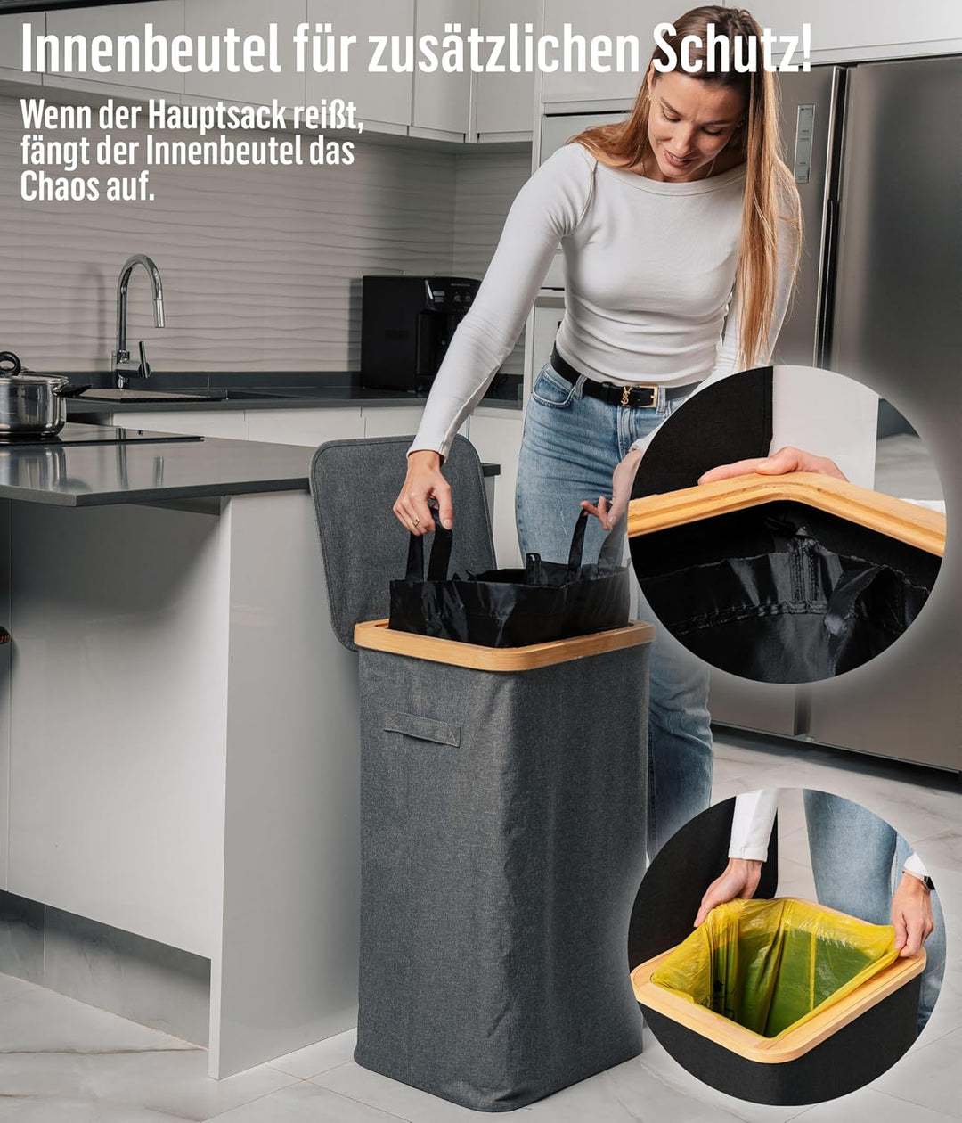 Deco haus® Gelber Sack Ständer 90L [Extra Tragetasche] - Gelber Sack Mülleimer - Stabiler Müllsackst