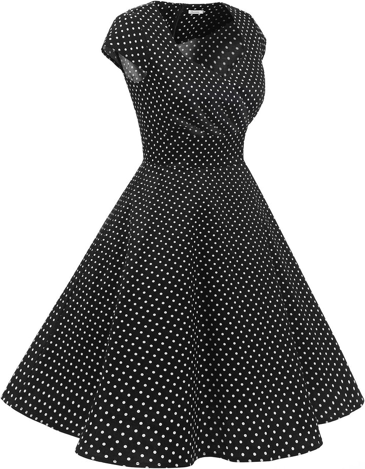 Bbonlinedress 1950er Vintage Retro Cocktailkleid Rockabilly Kleider V-Ausschnitt Faltenrock festlich
