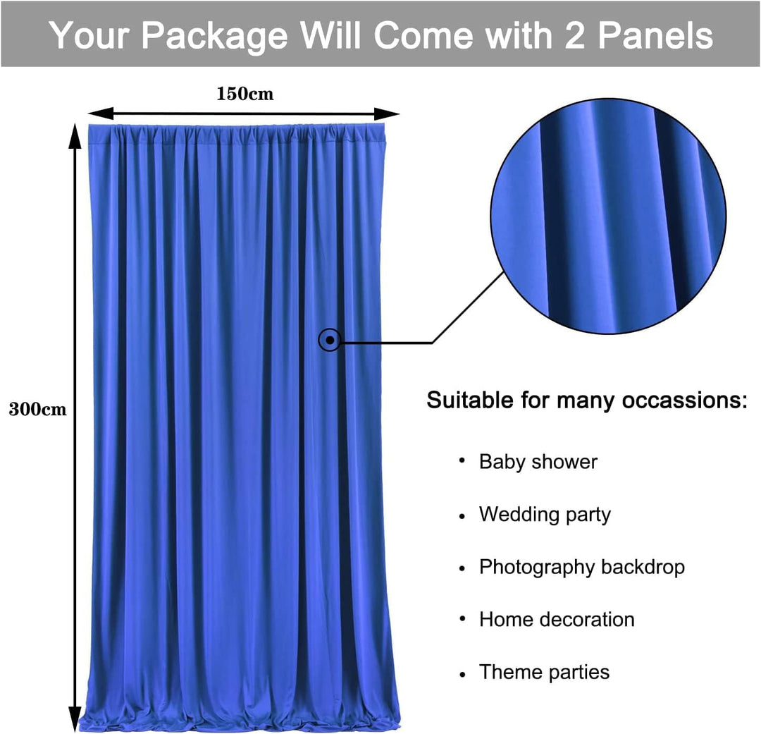 NSSONBEN 3m×3m Falten Freier Royal Blau Hintergrund Vorhang für Geburtstags Hochzeit, 2 Platten 1.5m