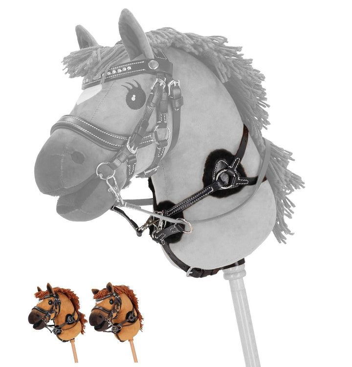 NETPROSHOP Hobby Horsing Vorderzeug Dolly Verstellbar mit Kunstfell Braun oder Schwarz, Farbe:Schwar