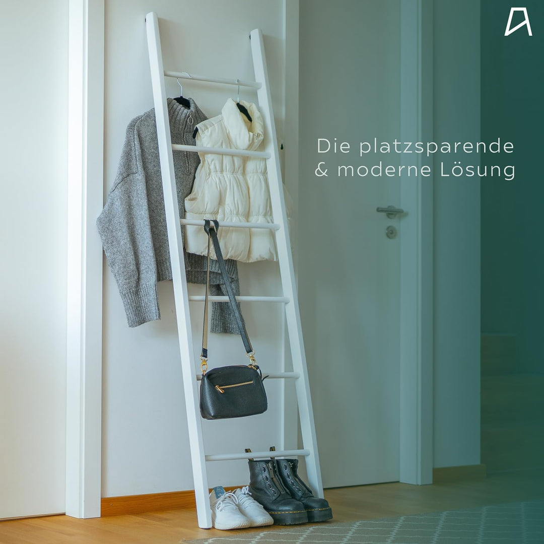 Staboos Massiv Holz Handtuchhalter - Handgemachter Badetuchhalter aus Buchenholz - Holzleiter (Weiss