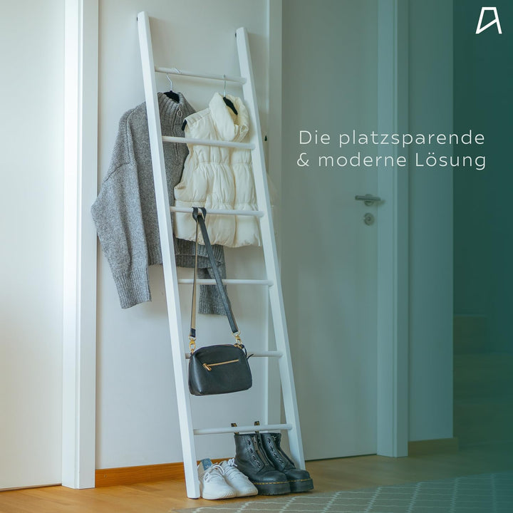 Staboos Massiv Holz Handtuchhalter - Handgemachter Badetuchhalter aus Buchenholz - Holzleiter (Weiss