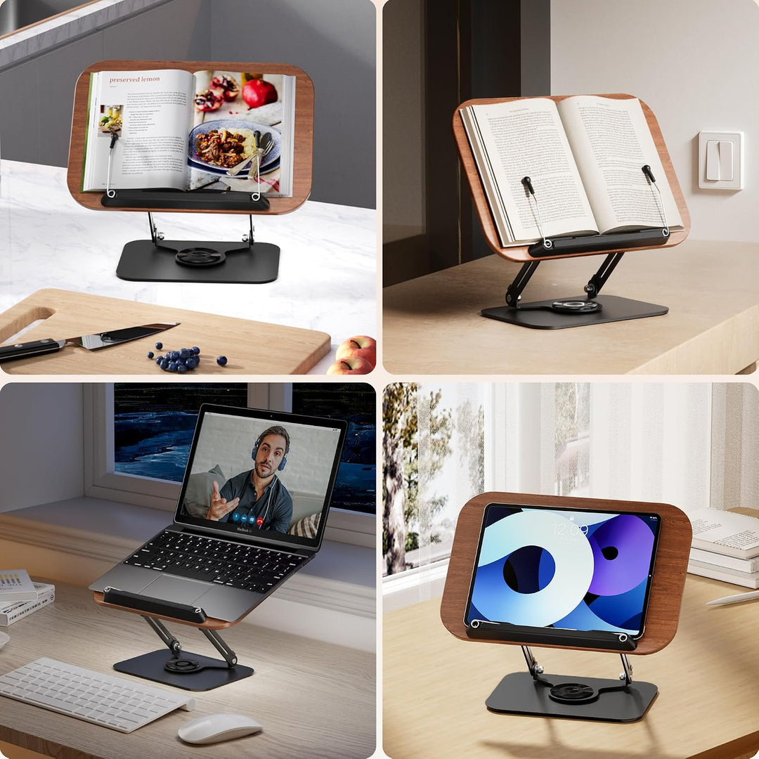 SupeDesk Buchständer zum Lesen,verstellbarer Holz-Buchhalter Leseständer,360° drehbar,faltbar,Kochbu
