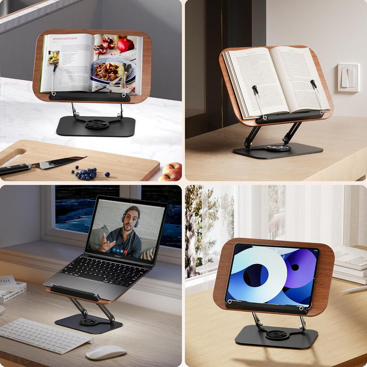 SupeDesk Buchständer zum Lesen,verstellbarer Holz-Buchhalter Leseständer,360° drehbar,faltbar,Kochbu