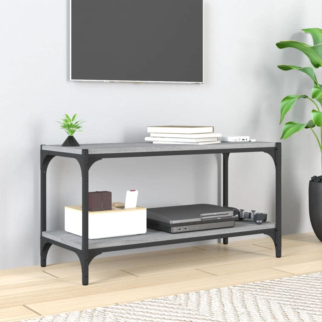 homiuse TV-Schrank Grau Sonoma 80x33x41 cm Holzwerkstoff und Stahl TV Board Fernsehschrank Fernsehti
