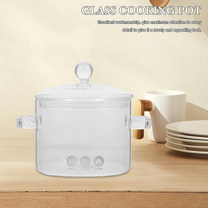 Vaguelly 2 Stück Glas-Kochtopf Mit Deckel 1350 Ml Suppentopf Kochtopf Klarer Simmertopf Suppentopf B